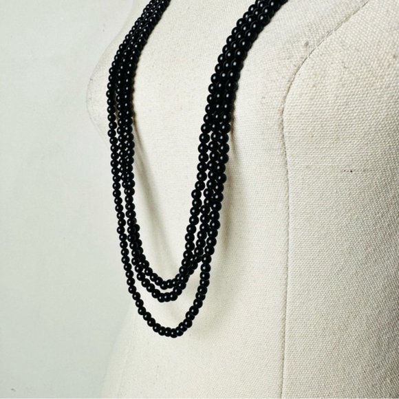 Vintage Lovely Multi Strands Black Long statement Necklace - Picture 6 of 9